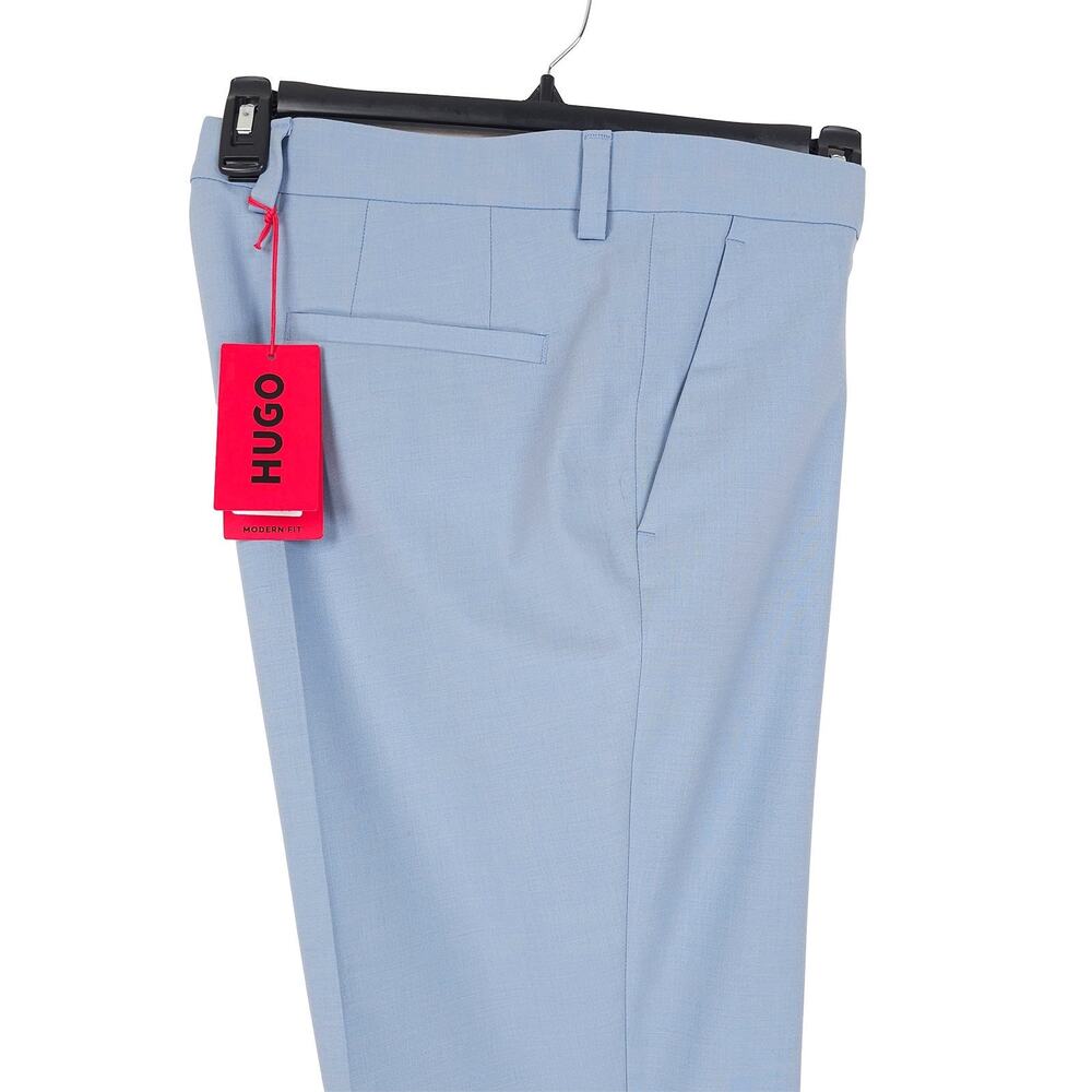 Hugo Boss Mens Modern Fit Suit Pants 36x32 Open Blue Solid Stretch Wool NWT